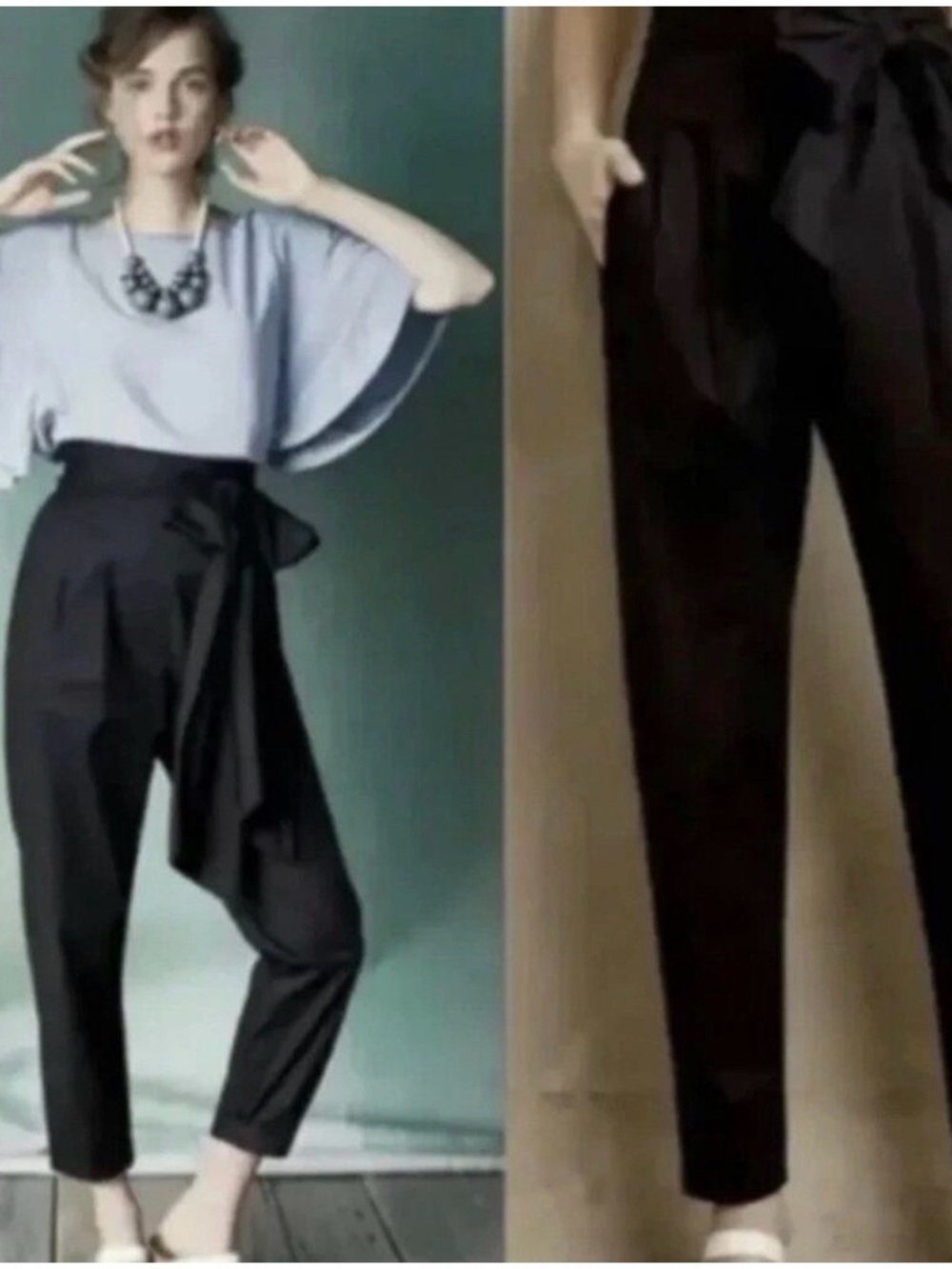 Cartonnier Anthropologie High-Waist Black Tie-Waist Tapered Pants size 4